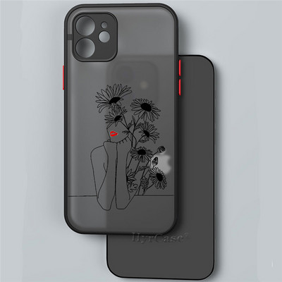 iPhone 13 12 11 Pro Max Mini XS X XR 7 8 Plus ümbrisele Minimaalne Line Art naine lillega Pehme kaitseraua, matt kõva tagakaas