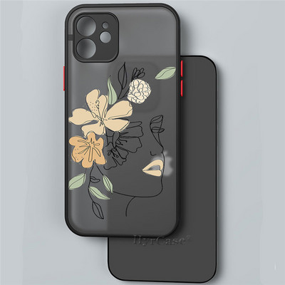 iPhone 13 12 11 Pro Max Mini XS X XR 7 8 Plus ümbrisele Minimaalne Line Art naine lillega Pehme kaitseraua, matt kõva tagakaas