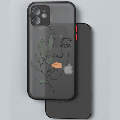 iPhone 13 12 11 Pro Max Mini XS X XR 7 8 Plus ümbrisele Minimaalne Line Art naine lillega Pehme kaitseraua, matt kõva tagakaas