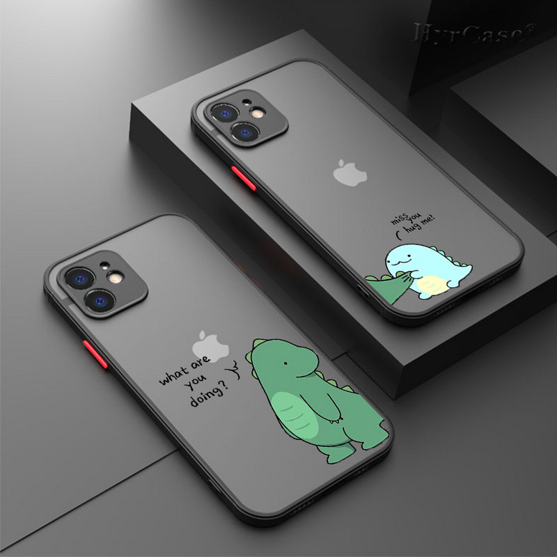 Paredzēts iPhone 13 12 11 Pro Max Mini XS X XR 7 8 Plus korpusam Luksusa, gudrs dinozauru mazuļu pāri Mīksts buferis, matēts cietais aizmugures vāks