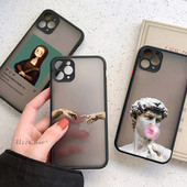 Για iPhone 13 12 11 14 Pro Max Mini XR 14Plus Θήκη Mona Lisa David Statue Abstract Art Μαλακός προφυλακτήρας ματ σκληρό πίσω κάλυμμα