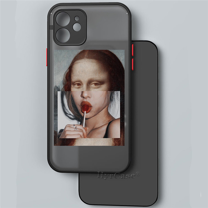 IPhone 13 12 11 14 Pro Max Mini XR 14Plus ümbris Mona Lisa David Statue Abstract Art Pehme kaitseraua matt kõva tagakaas