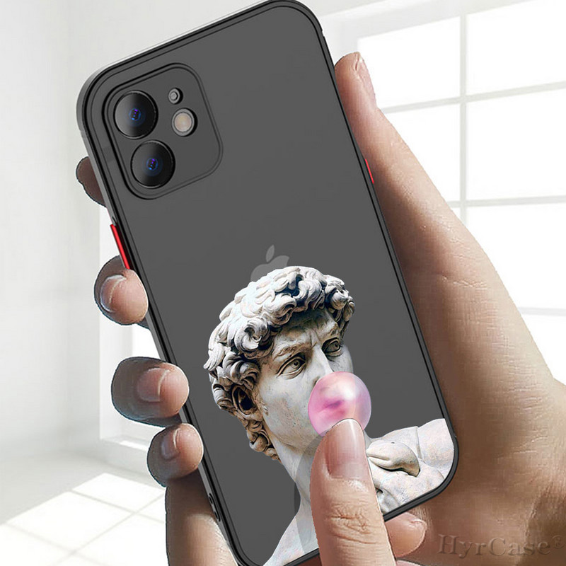 IPhone 13 12 11 14 Pro Max Mini XR 14Plus ümbris Mona Lisa David Statue Abstract Art Pehme kaitseraua matt kõva tagakaas