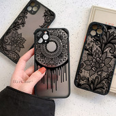 iPhone 13 12 11 Pro Max Mini XS X XR 7 8 Plus ümbrisele, must seksikas lilleline vintage pitslill pehme kaitseraua matt kõva tagakaas