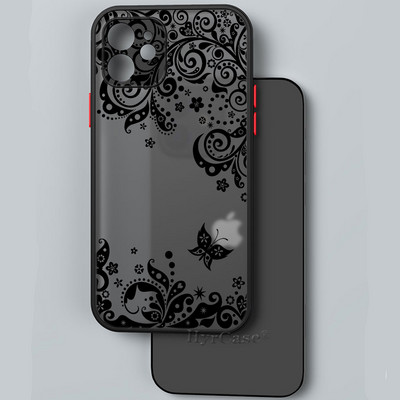iPhone 13 12 11 Pro Max Mini XS X XR 7 8 Plus ümbrisele, must seksikas lilleline vintage pitslill pehme kaitseraua matt kõva tagakaas