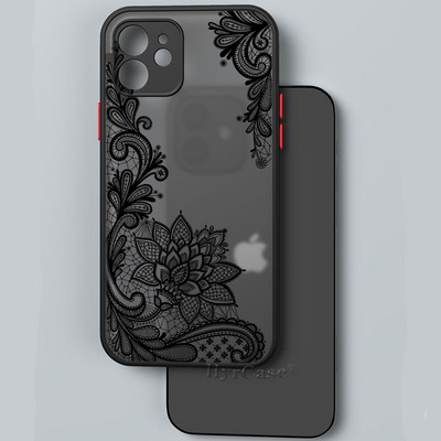 iPhone 13 12 11 Pro Max Mini XS X XR 7 8 Plus ümbrisele, must seksikas lilleline vintage pitslill pehme kaitseraua matt kõva tagakaas