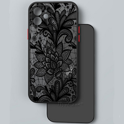 iPhone 13 12 11 Pro Max Mini XS X XR 7 8 Plus ümbrisele, must seksikas lilleline vintage pitslill pehme kaitseraua matt kõva tagakaas