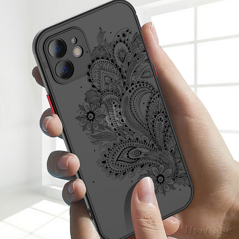 Για iPhone 13 12 11 Pro Max Mini XS X XR 7 8 Plus Θήκη Μαύρη Σέξι Floral Vintage Lace Flower Μαλακός προφυλακτήρας Ματ Σκληρό πίσω κάλυμμα