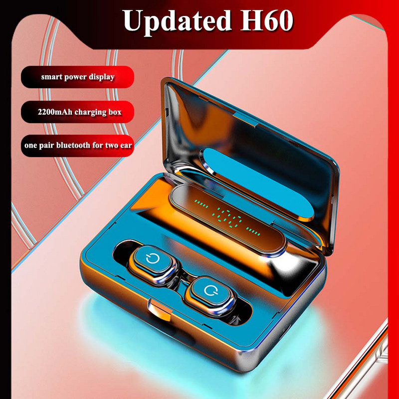 H60 Bluetooth-peakomplekt Binaural TWS 5.0 Mini juhtmeta spordisisene kõrvaklapp 2200 mAh laadimiskastiga nutika sektsiooniga digitaalekraaniga