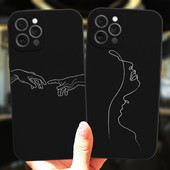 Για iPhone 13 12 11 14 Pro Max Mini XS XR 14Plus Μαύρη θήκη Mona Lisa Art David Girl Lines Δημοφιλές ματ κάλυμμα σιλικόνης