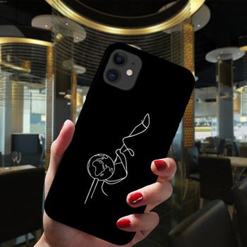 За iPhone 13 12 11 14 Pro Max Mini XS XR 14Plus черен калъф Mona Lisa Art David Girl Lines Popular Soft Silicone Matte Cover