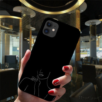 Για iPhone 13 12 11 14 Pro Max Mini XS XR 14Plus Μαύρη θήκη Mona Lisa Art David Girl Lines Δημοφιλές ματ κάλυμμα σιλικόνης