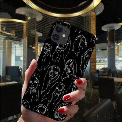 Για iPhone 13 12 11 14 Pro Max Mini XS XR 14Plus Μαύρη θήκη Mona Lisa Art David Girl Lines Δημοφιλές ματ κάλυμμα σιλικόνης
