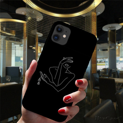 Για iPhone 13 12 11 14 Pro Max Mini XS XR 14Plus Μαύρη θήκη Mona Lisa Art David Girl Lines Δημοφιλές ματ κάλυμμα σιλικόνης