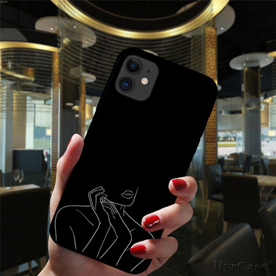 Για iPhone 13 12 11 14 Pro Max Mini XS XR 14Plus Μαύρη θήκη Mona Lisa Art David Girl Lines Δημοφιλές ματ κάλυμμα σιλικόνης