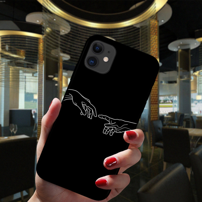 Telefonam iPhone 13 12 11 14 Pro Max Mini XS XR 14Plus Black Case Mona Lisa Art David Girl Lines Populārs mīksts silikona matēts vāciņš