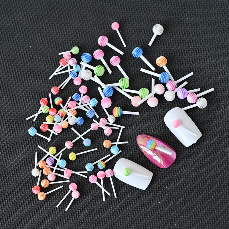 20/50 tk Sweet Lollipop Nail Art Dekoratsioonivaik Korea Lovely Candy Charms Segavärvilised Suvised Mini Lolly Bonbon Maniküüri osad
