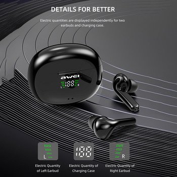 AWEI T15P TWS Bluetooth 5.0 Слушалки за поставяне в ухото Сензорни Спортни HIFI музикални стерео слушалки Истински безжични с калъф за зареждане на захранващ дисплей