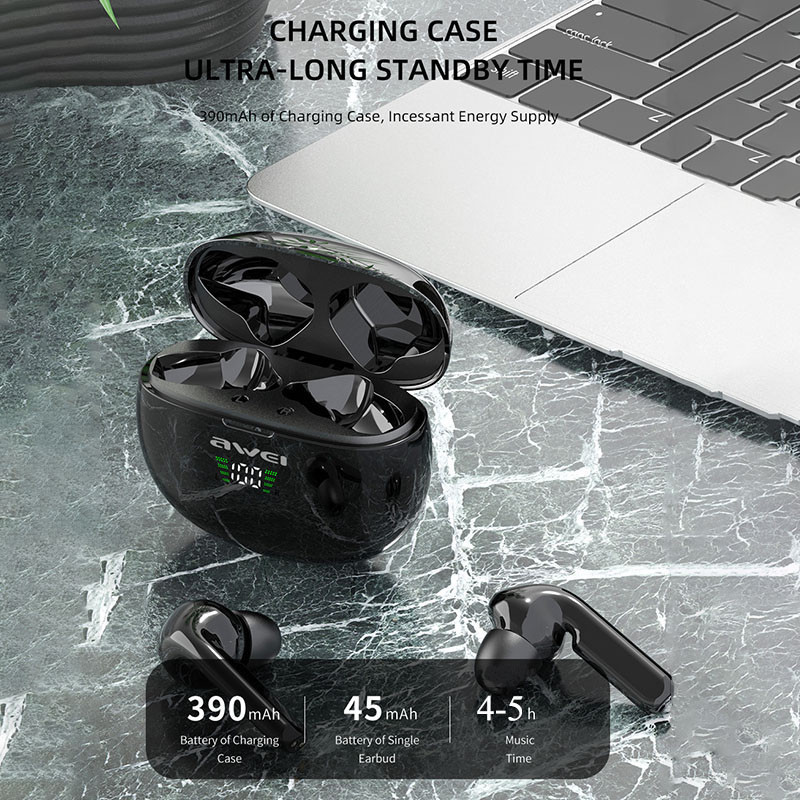 AWEI T15P TWS Bluetooth 5.0 In Ear Slušalice Touch Sport HIFI Music Stereo Earbuds True Wireless with Power Display Futrola za punjenje