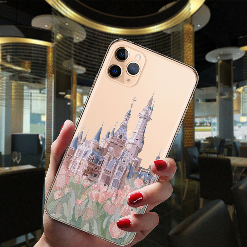 Za iPhone 13 12 11 14 Pro Max Mini XS XR 6S 7 8 Plus Case Snijeg Planina Krajolik Krajolik Dvorac Prozirna silikonska maska