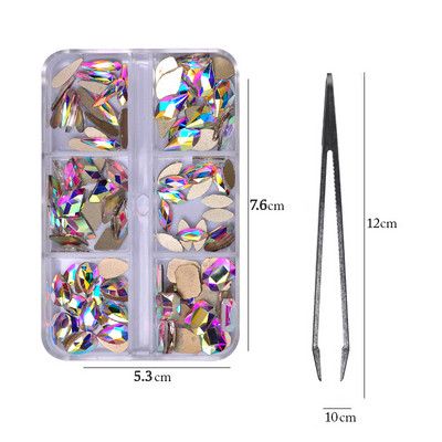 6 решетки Crystal Nail Art кристали Flatback Pixie Diamonds с щипки Nail Art Design Gems Аксесоари за нокти