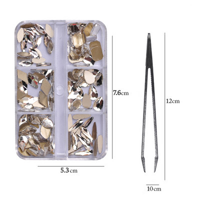 6 rács Crystal Nails Art strasszok lapos hátú Pixie gyémántok klipekkel Nail Art Design Drágakövek Köröm Kiegészítők