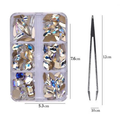 6 rács Crystal Nails Art strasszok lapos hátú Pixie gyémántok klipekkel Nail Art Design Drágakövek Köröm Kiegészítők
