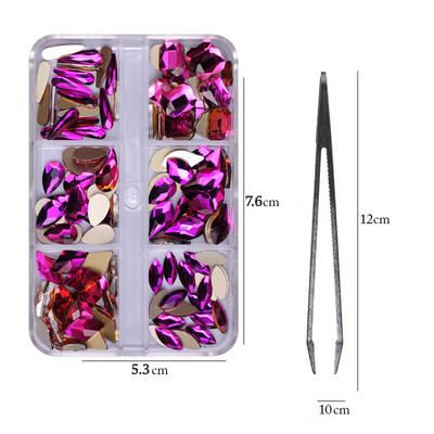 6 rács Crystal Nails Art strasszok lapos hátú Pixie gyémántok klipekkel Nail Art Design Drágakövek Köröm Kiegészítők