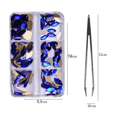 6 rács Crystal Nails Art strasszok lapos hátú Pixie gyémántok klipekkel Nail Art Design Drágakövek Köröm Kiegészítők