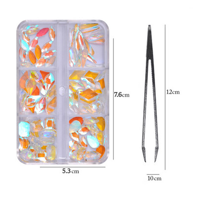 6 rács Crystal Nails Art strasszok lapos hátú Pixie gyémántok klipekkel Nail Art Design Drágakövek Köröm Kiegészítők