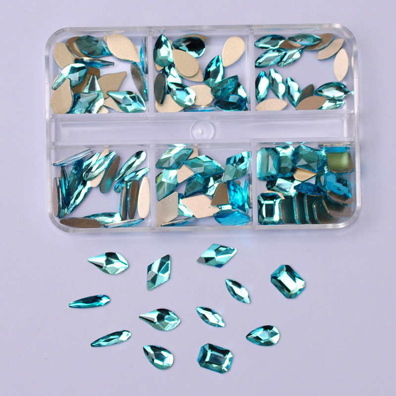 6 rács Crystal Nails Art strasszok lapos hátú Pixie gyémántok klipekkel Nail Art Design Drágakövek Köröm Kiegészítők
