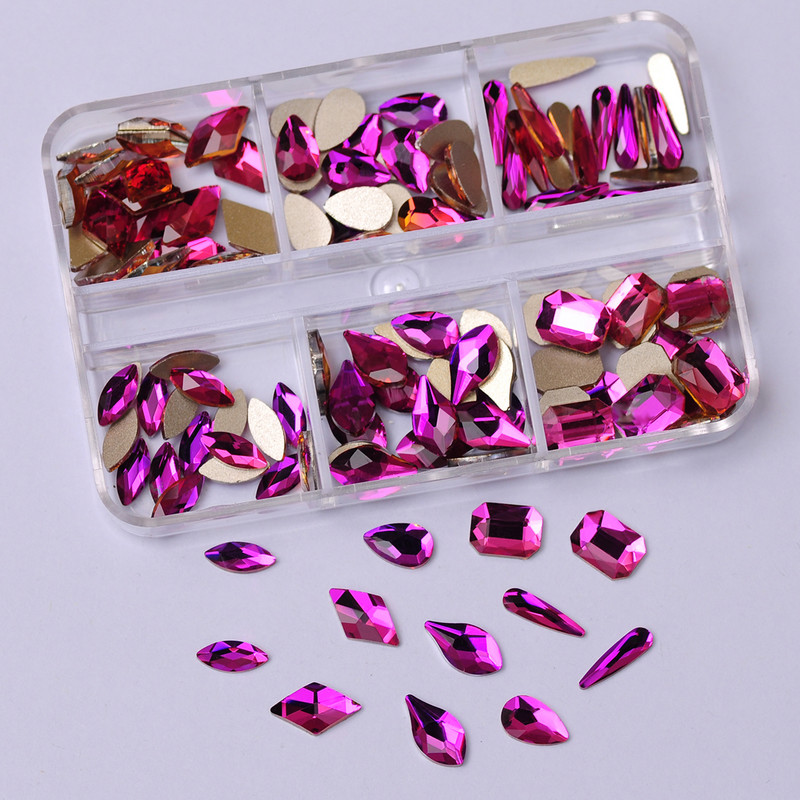 6 rács Crystal Nails Art strasszok lapos hátú Pixie gyémántok klipekkel Nail Art Design Drágakövek Köröm Kiegészítők