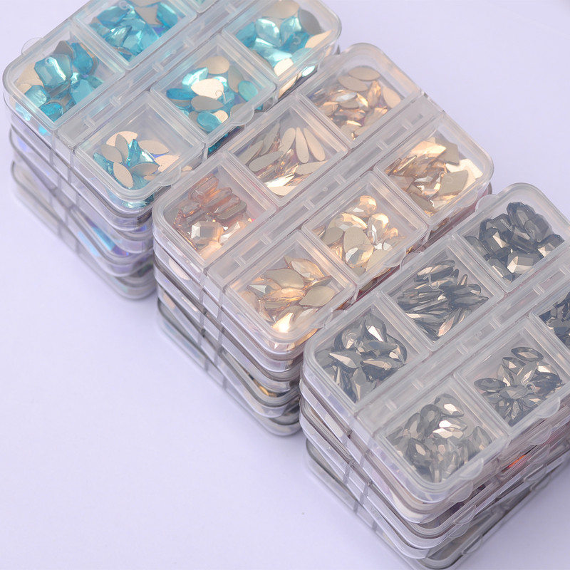 6 rács Crystal Nails Art strasszok lapos hátú Pixie gyémántok klipekkel Nail Art Design Drágakövek Köröm Kiegészítők