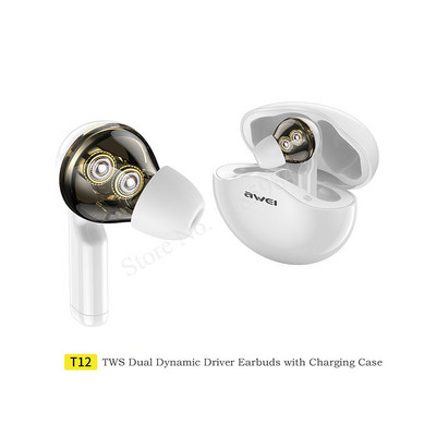 AWEI T12 TWS Bluetooth 5.1 In Ear Mini Touch Earphone Sport HIFI Music Stereo Earbuds True Wireless + 390mAh Power Charging Box