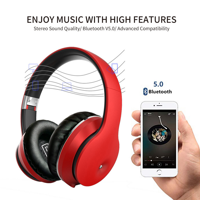 Căști Bluetooth 5.0 cu microfon Deep Bass Căști fără fir HiFi Stereo Surround Music TF FM Sport Căști pentru jocuri pentru telefon PC