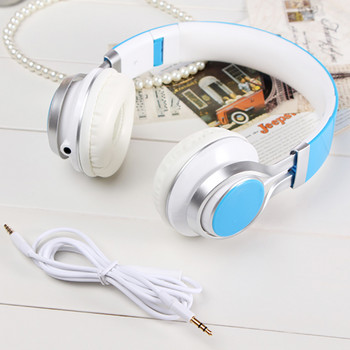 Слушалки с кабел, регулируеми 3,5 мм сгъваеми стерео слушалки, цветна лента за глава, аудио звукови слушалки с микрофон за компютър, мобилен телефон