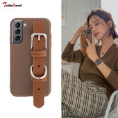 Silikonska maska za narukvicu s kožnim remenom za Samsung Galaxy S22 S21 S20 FE Ultra S10 S9 S8 Plus S7 edge Držač za telefon Mat poklopac