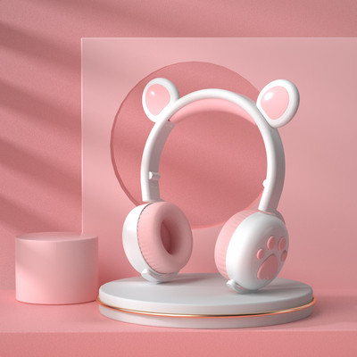 Bluetooth slušalice Sjajne slatke LED slušalice s mačjim medvjeđim šapama za djevojčice, dječake, djecu, djecu, poklon, slušalice, bežične HIFI stereo bas