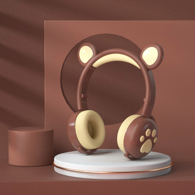 Bluetooth slušalice Sjajne slatke LED slušalice s mačjim medvjeđim šapama za djevojčice, dječake, djecu, djecu, poklon, slušalice, bežične HIFI stereo bas