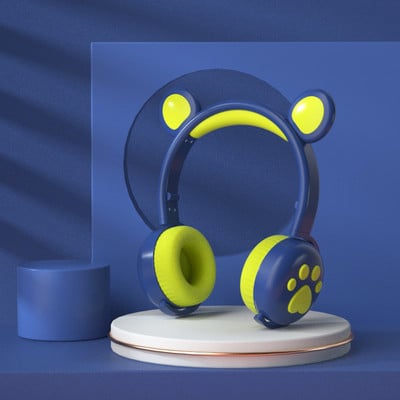 Bluetooth slušalice Sjajne slatke LED slušalice s mačjim medvjeđim šapama za djevojčice, dječake, djecu, djecu, poklon, slušalice, bežične HIFI stereo bas