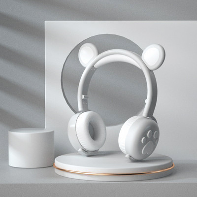 Bluetooth slušalice Sjajne slatke LED slušalice s mačjim medvjeđim šapama za djevojčice, dječake, djecu, djecu, poklon, slušalice, bežične HIFI stereo bas