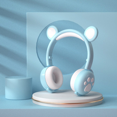 Bluetooth slušalice Sjajne slatke LED slušalice s mačjim medvjeđim šapama za djevojčice, dječake, djecu, djecu, poklon, slušalice, bežične HIFI stereo bas