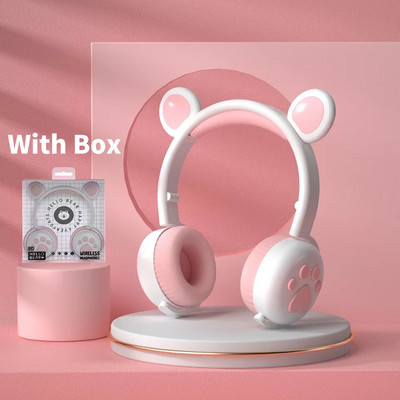 Bluetooth slušalice Sjajne slatke LED slušalice s mačjim medvjeđim šapama za djevojčice, dječake, djecu, djecu, poklon, slušalice, bežične HIFI stereo bas