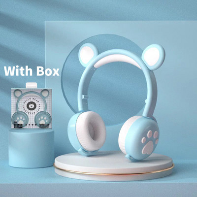 Bluetooth slušalice Sjajne slatke LED slušalice s mačjim medvjeđim šapama za djevojčice, dječake, djecu, djecu, poklon, slušalice, bežične HIFI stereo bas