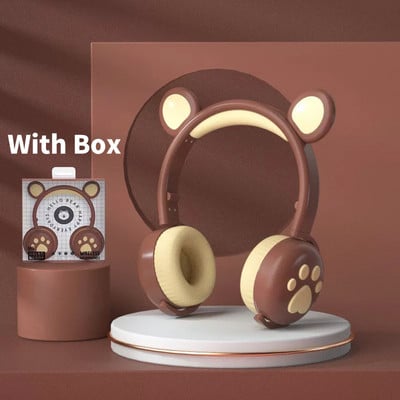 Bluetooth slušalice Sjajne slatke LED slušalice s mačjim medvjeđim šapama za djevojčice, dječake, djecu, djecu, poklon, slušalice, bežične HIFI stereo bas