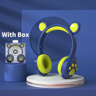 Bluetooth slušalice Sjajne slatke LED slušalice s mačjim medvjeđim šapama za djevojčice, dječake, djecu, djecu, poklon, slušalice, bežične HIFI stereo bas