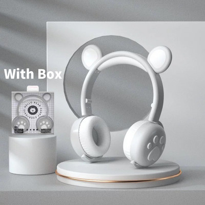 Bluetooth slušalice Sjajne slatke LED slušalice s mačjim medvjeđim šapama za djevojčice, dječake, djecu, djecu, poklon, slušalice, bežične HIFI stereo bas