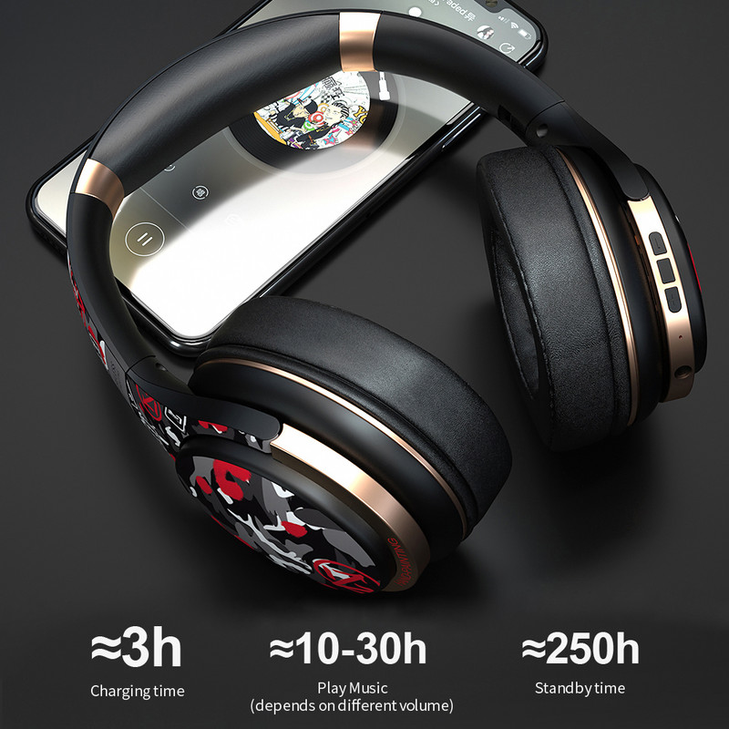 Bluetooth 5.0 slušalice Fashion Graffiti Headset Bežične slušalice za telefon PC prijenosno računalo Podrška Žičani TF FM sa smanjenjem buke