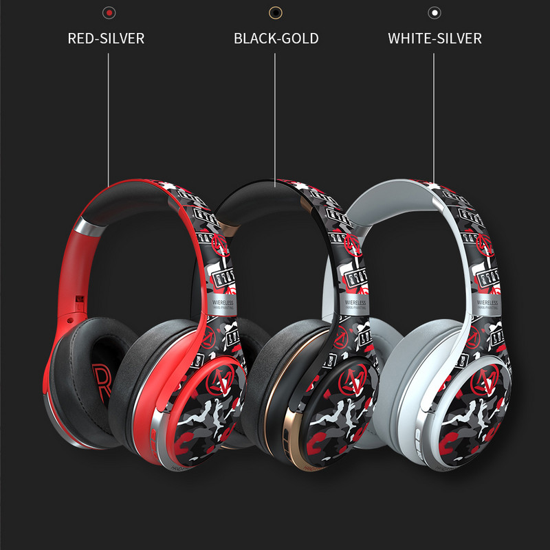 Bluetooth 5.0 slušalice Fashion Graffiti Headset Bežične slušalice za telefon PC prijenosno računalo Podrška Žičani TF FM sa smanjenjem buke