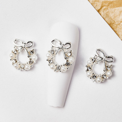 10 db Koszorúötvözet Nail Art Ékszer Varázs 3D Garland Design Arany/Ezüst Gyémánt DIY Karácsonyi Nail Art Dekorációs Kiegészítők #J
